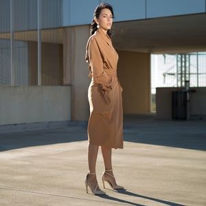 Orange long trench cotton